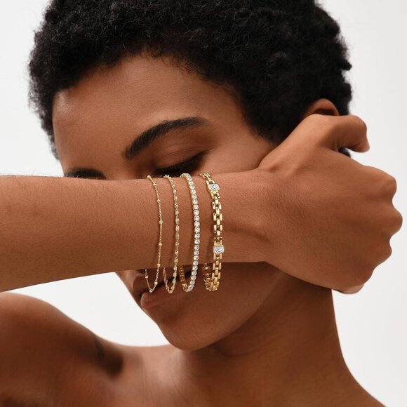 Gold Rope Chain Bracelets,14K Gold Plated Handmade Cute Thin Dainty Bracelet for - Picture 3 of 7